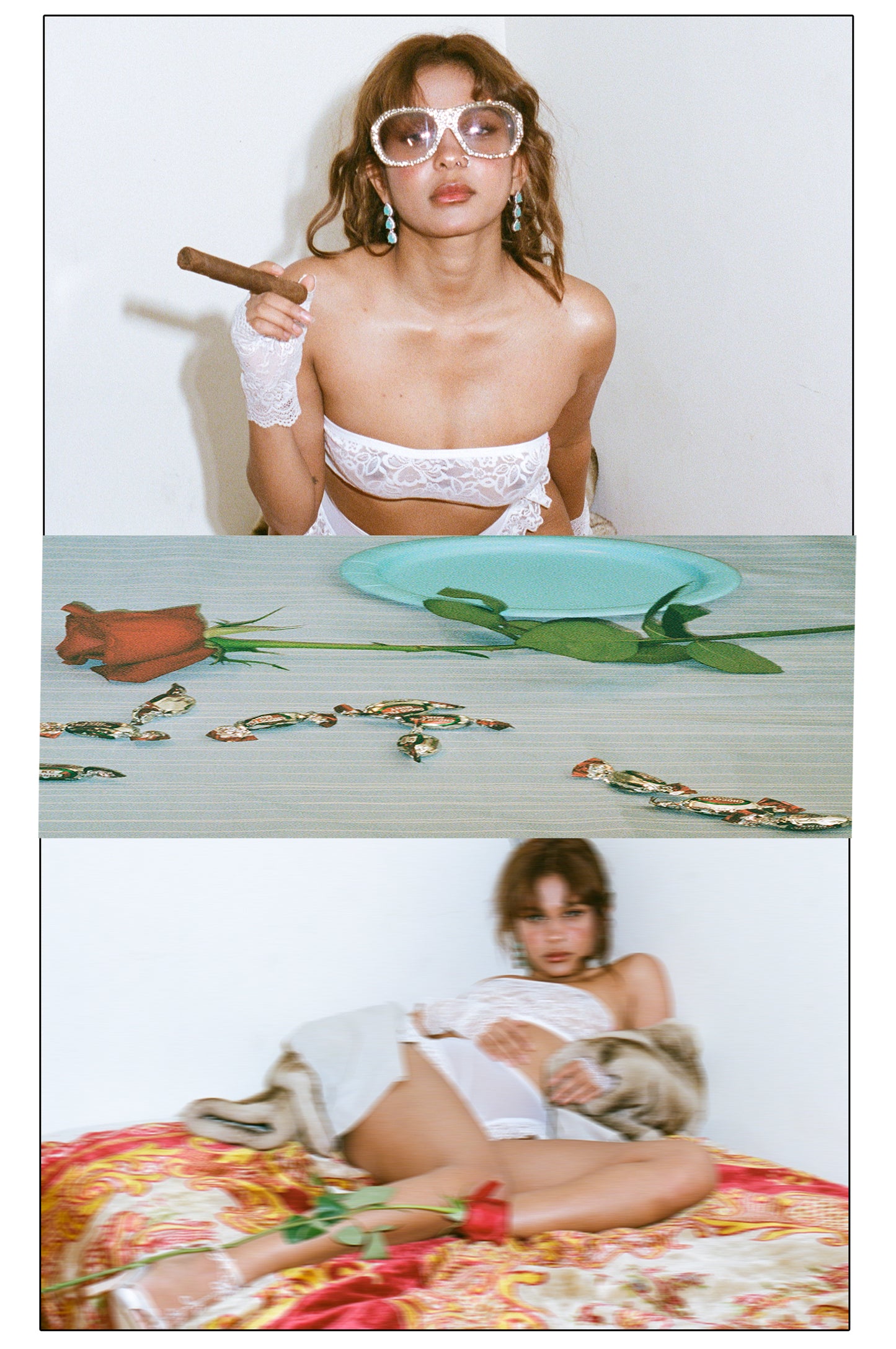 DIAMOND BRA - WHITE LACE, FUCHSIA